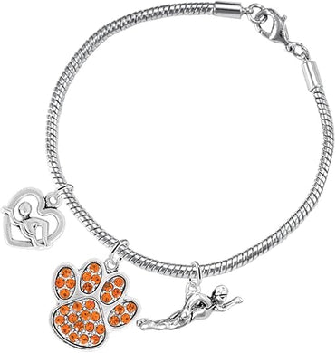 Swimming 3 Charm Orange Crystal Paw Bracelet Hypoallergenic, Safe-Nickel, Lead & Cadmium Free!