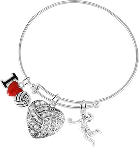 I Love Volleyball Crystal Heart Volleyball, Adjustable, Safe-Hypoallergenic, Nickel, Free
