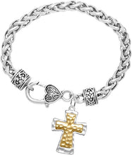 Two Tone Matt Gold and Silver Christian Cross Bracelet Hypoallergenic, Safe-Nickel, Lead, and Cadmium Free