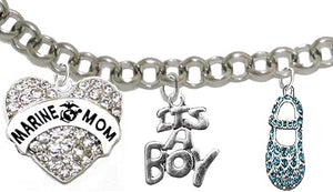 Marine's Mom's, Mom to Be, It's A Boy, Bracelet, Hypoallergenic, Safe-Nickel, Lead, Cadmium Free
