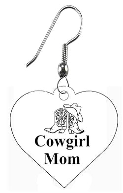 Cowgirl Mom Heart Wire Fishhook Earrings, What A Wonderful Gift For Yourself, Or Someone Special. Gift Ready, Comes In A Blak Velvet Pouch, Hypoallergenic, Made In The USA By Veterans