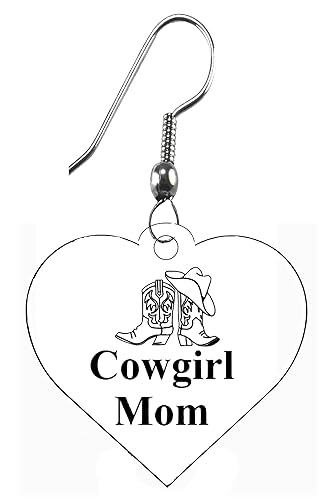 Cowgirl Mom Heart Wire Fishhook Earrings, What A Wonderful Gift For Yourself, Or Someone Special. Gift Ready, Comes In A Blak Velvet Pouch, Hypoallergenic, Made In The USA By Veterans