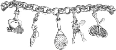 Tennis 5 Charm Bracelet, Great Gift, Hypoallergenic, Safe-Nickel, Lead, and Cadmium Free!