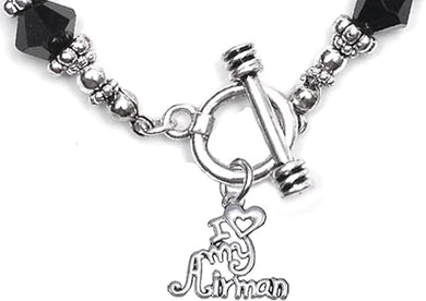 Air Force, I Love My Airman, Black Crystal Bracelet Hypoallergenic, Safe-Nickel, Lead, Cadmium Free