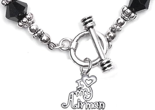 Air Force, I Love My Airman, Black Crystal Bracelet Hypoallergenic, Safe-Nickel, Lead, Cadmium Free