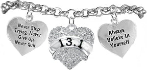 13.1 Runner Hypoallergenic Never Stop Trying Never Give Up Bracelet, Adjustable, Safe-Nickel, Lead, Free!