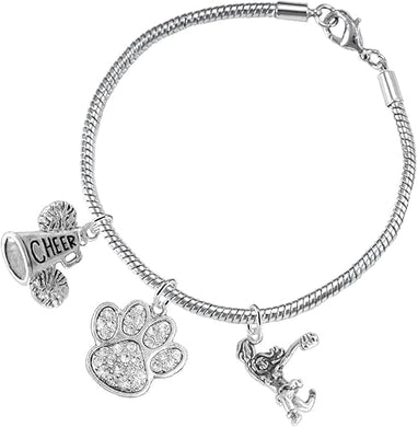 Paw Crystal Cheer 3 Charm Bracelet Safe-Hypoallergenic, Nickel, Lead and Cadmium Free