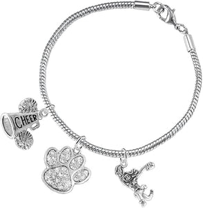 Paw Crystal Cheer 3 Charm Bracelet Safe-Hypoallergenic, Nickel, Lead and Cadmium Free