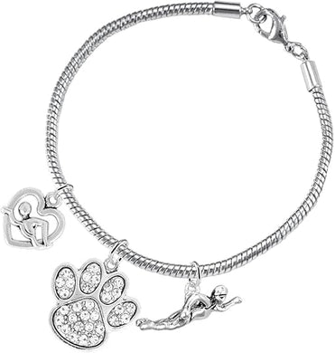 Swimming 3 Charm Clear Crystal Paw Bracelet Hypoallergenic, Safe-Nickel, Lead & Cadmium Free!