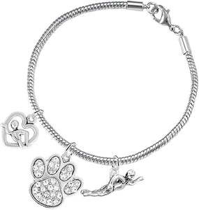 Swimming 3 Charm Clear Crystal Paw Bracelet Hypoallergenic, Safe-Nickel, Lead & Cadmium Free!