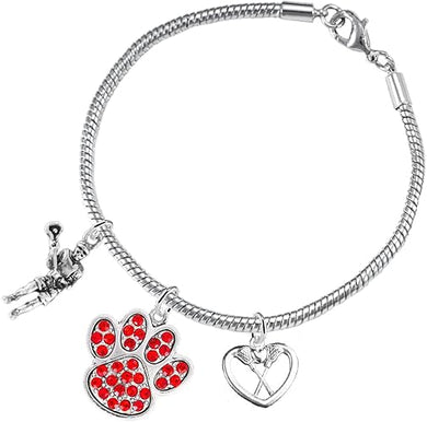 Lacrosse Jewelry, Red Crystal Paw Jewelry, Hypoallergenic Safe-Nickel, Lead and Cadmium Free!