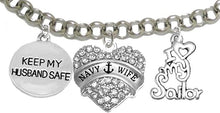 Navy Wife, I Love My Sailor, Keep My Husband Safe, Adjustable Hypoallergenic, Safe-Nickel, Lead, Cadmium Free