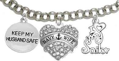 Navy Wife, I Love My Sailor, Keep My Husband Safe, Adjustable Hypoallergenic, Safe-Nickel, Lead, Cadmium Free
