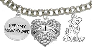 Navy Wife, I Love My Sailor, Keep My Husband Safe, Adjustable Hypoallergenic, Safe-Nickel, Lead, Cadmium Free