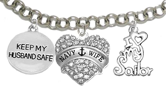 Navy Wife, I Love My Sailor, Keep My Husband Safe, Adjustable Hypoallergenic, Safe-Nickel, Lead, Cadmium Free
