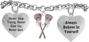 Lacrosse Never Stop Trying, Never Give Up, Never Quit Adjustable Bracelet, Safe-Nickel, Lead Free