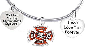 Firefighter Girlfriend, My Love, My Joy, My Sunshine, I Will Love You Forever Bracelet, Hypoallergenic, Safe-Nickel, Lead, Free