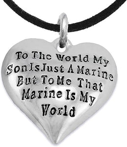 Marine Mom, My Son, is My World Necklace, Hypoallergenic, Safe- Nickel, Lead and Cadmium Free