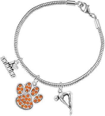 Swimming 3 Charm Orange Crystal Paw Bracelet Hypoallergenic, Safe-Nickel, Lead & Cadmium Free!