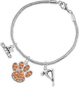 Swimming 3 Charm Orange Crystal Paw Bracelet Hypoallergenic, Safe-Nickel, Lead & Cadmium Free!