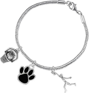 Black Paw Basketball Jewelry, Adjustable, Safe-Hypoallergenic, Nickel, Lead Free