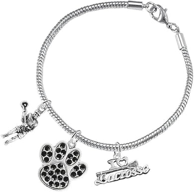 Lacrosse Jewelry, Black Crystal Paw Jewelry, Hypoallergenic Safe-Nickel, Lead and Cadmium Free!