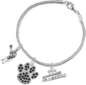 Lacrosse Jewelry, Black Crystal Paw Jewelry, Hypoallergenic Safe-Nickel, Lead and Cadmium Free!
