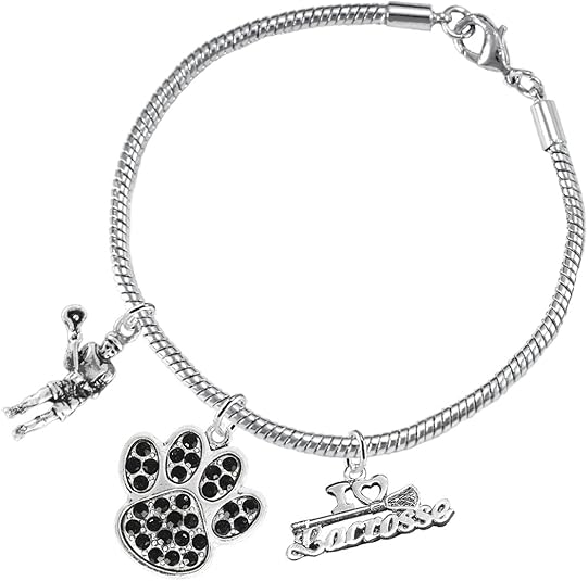 Lacrosse Jewelry, Black Crystal Paw Jewelry, Hypoallergenic Safe-Nickel, Lead and Cadmium Free!