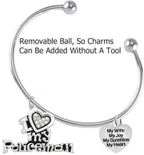 Policeman's, I Love My Policeman, My Wife, My Joy, My Sunshine, My Heart. Add-A-Charm Bracelet, Hypoallergenic, Safe-Nickel, Lead, Free