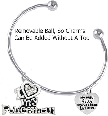 Policeman's, I Love My Policeman, My Wife, My Joy, My Sunshine, My Heart. Add-A-Charm Bracelet, Hypoallergenic, Safe-Nickel, Lead, Free