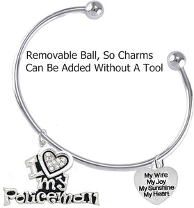 Policeman's, I Love My Policeman, My Wife, My Joy, My Sunshine, My Heart. Add-A-Charm Bracelet, Hypoallergenic, Safe-Nickel, Lead, Free