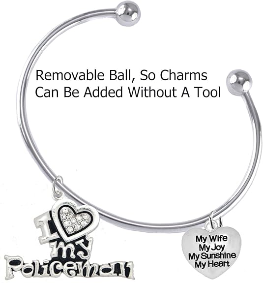 Policeman's, I Love My Policeman, My Wife, My Joy, My Sunshine, My Heart. Add-A-Charm Bracelet, Hypoallergenic, Safe-Nickel, Lead, Free