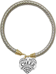 Cheer Crystal Heart, Two Tone, Golld/Silver Cheerleader Bracelet, Hypoallergenic, Nickel, Lead, and Cadmium Free