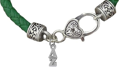Delta Zeta, Genuine Antique Vintage Green Leather Bracelet Licensed Sorority Jewelry Manufacturer, Hypoallergenic Safe, No Nickle, Lead, or Poisonous Cadmium