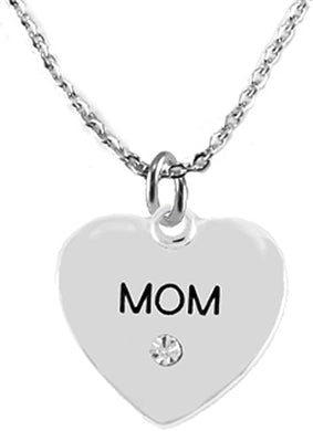 Mom Crystal Heart, Sterling Silver Solid .925 Sterling, Not Plated Or Coated. 18 Inch Necklace Chain. Nickel, Lead, and Cadmium Free