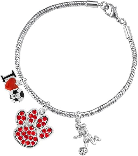 The, Soccer Jewelry Red Crystal Paw Hypoallergenic Adjustable, Safe-Nickel, Lead Free