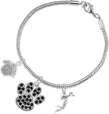 Black Crystal Paw Volleyball, Adjustable, Safe-Hypoallergenic, Nickel, Lead Free
