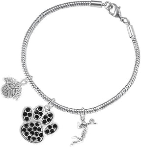 Black Crystal Paw Volleyball, Adjustable, Safe-Hypoallergenic, Nickel, Lead Free