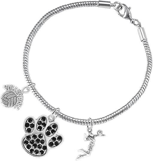 Black Crystal Paw Volleyball, Adjustable, Safe-Hypoallergenic, Nickel, Lead Free