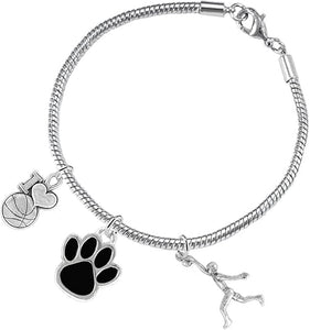 Black Paw Basketball Jewelry, Adjustable, Safe-Hypoallergenic, Nickel, Lead Free