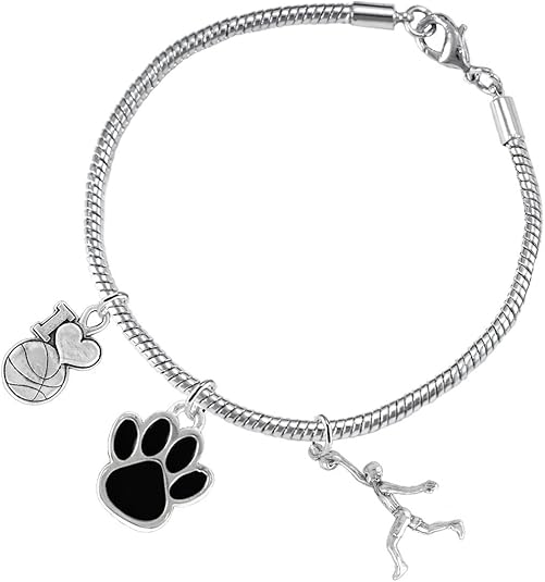Black Paw Basketball Jewelry, Adjustable, Safe-Hypoallergenic, Nickel, Lead Free