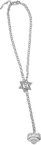 Jewish Confirmation Crystal Heart, Through A Crystal Star Of David, Rolo Chain Necklace Hypoallergenic, Safe-Nickel, Lead, And Cadmium Free