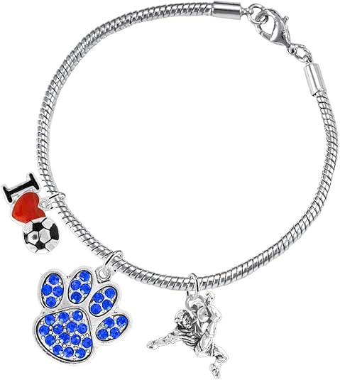 The, Soccer Jewelry Blue Crystal Paw Hypoallergenic Adjustable, Safe-Nickel, Lead Free