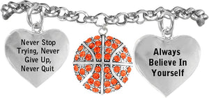 Basketball, Never Stop Trying, Never Give Up Hypoallergenic Adjustable Bracelet