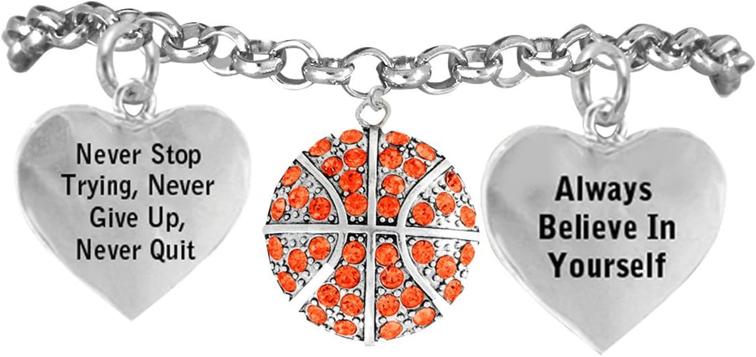 Basketball, Never Stop Trying, Never Give Up Hypoallergenic Adjustable Bracelet