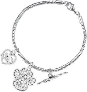 Swimming 3 Charm Clear Crystal Paw Bracelet Hypoallergenic, Safe-Nickel, Lead & Cadmium Free!