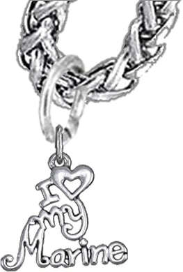 Marine, I Love My Marine, Wheat Chain Necklace Hypoallergenic, Safe-Nickel, Lead, Cadmium Free