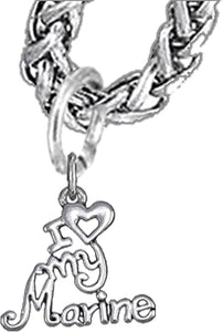 Marine, I Love My Marine, Wheat Chain Necklace Hypoallergenic, Safe-Nickel, Lead, Cadmium Free
