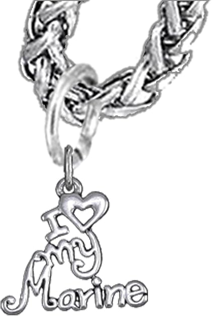 Marine, I Love My Marine, Wheat Chain Necklace Hypoallergenic, Safe-Nickel, Lead, Cadmium Free