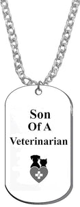 Son Of A Veternarian, Dog Tag On A Silvertone Cable Chain Necklace. 9-12 Inches. What A Great Gift For Yourself, Or Somebody Special. As A Gift No Worry About What Size They Wear. It Is Adjustable.
